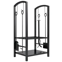 Outsunny Porte bûches - Range bûches Serviteur de cheminée - Multi Accessoires 2 étagères 40L x 30l x 75H cm métal Noir(m-12)