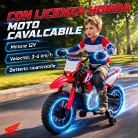 AIYAPLAY Moto Elettrica per Bambini 3+ Anni Licenza Honda CRF 450R, 12V Batteria al Litio, con Sospensioni, Rosso(m-4)
