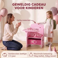 AIYAPLAY Kindertafel met Stoel 2-in-1, Kinderzitgroep met Opbergruimte, Ruimtebesparend, voor 3-5 Jaar, Roze(m-7)