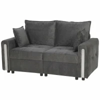 HOMCOM 2 Seater Sofa with Lift-Up Storage, 168 cm Comfy Velvet Small Couch with Wide Deep Seat, Plush Backrest, Thick Padding, 2 Pillows, Loveseat for Living Room, Home Office, Dark Grey(m-1)