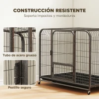 PawHut Jaula Resistente para Perros con Ruedas Puerta de Alimentación Bandeja Extraíble para Perros Grandes 116x77x88 cm Negro(m-4)