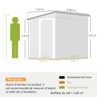Outsunny Abri de Jardin Métal 2,81m², Toit Incliné, Kit de Fondation, Étagères Réglables, 2 Aérations, 154x206,5x181cm, Blanc(m-3)