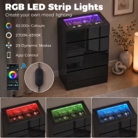 HOMCOM High Gloss 4 Drawer Chest of Drawers with Glass Top and RGB LED Lights, Dresser w/ Jewelry Organizer, APP Control, Black(m-5)
