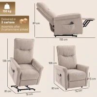 HOMCOM Sillón Relax Reclinable Eléctrico Levanta Personas 155° de Chenilla con Mando Asiento de Muelles Reposapiés Marrón(m-3)