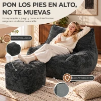 HOMCOM Sillón de Suelo con Reposapiés en Chenilla Sin Estructura con Respaldo Reposabrazos Acolchado Grueso Sin Montaje Gris(m-5)