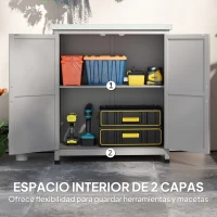 Outsunny Caseta de Jardín Exterior de Madera con Techo de Acero y 2 Puertas para Almacenamiento Herramientas 79x43x92 cm Gris(m-6)