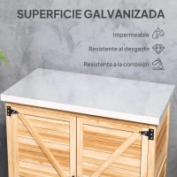 Outsunny Caseta de Jardín Exterior de Madera con Techo de Acero y 2 Puertas para Almacenamiento Herramientas 79x43x92 cm Natural(m-5)