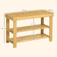HOMCOM Banco Zapatero de Bambú con Asiento y 2 Estantes para 6 Pares para Entrada Salón Dormitorio 70x28x45 cm Natural(m-3)