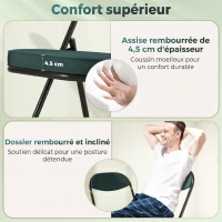 HOMCOM Lot de 2 chaises pliantes chaises de salle à manger portables avec assises et dossiers rembourrés en velours côtelé bleu(m-4)