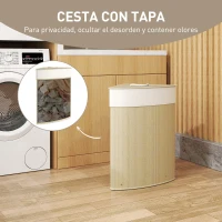 HOMCOM Cesto Ropa Sucia Bambú para Esquina 55L con Tapa y Asa Bolsa Extraíble Lavable 35x35x60 cm Crema(m-5)