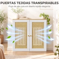HOMCOM Cubre Radiadores con 2 Puertas de Ratán Cubreradiador Cubierta para Radiador para Salón Dormitorio 78x19x75 cm Blanco(m-4)