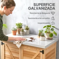 Outsunny Caseta de Jardín Exterior de Madera con Techo de Acero y 2 Puertas para Almacenamiento Herramientas 79x43x92 cm Natural(m-4)