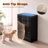 HOMCOM High Gloss 4 Drawer Chest of Drawers with Glass Top and RGB LED Lights, Dresser w/ Jewelry Organizer, APP Control, Black(m-7)