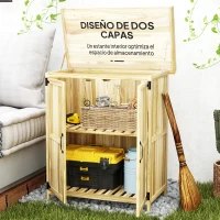 Outsunny Caseta de Jardín Exterior de Madera con Techo Abatible y 2 Puertas para Almacenamiento Herramientas 74x43x88 cm Natural(m-6)