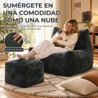 HOMCOM Sillón de Suelo con Reposapiés en Chenilla Sin Estructura con Respaldo Reposabrazos Acolchado Grueso Sin Montaje Gris(m-4)