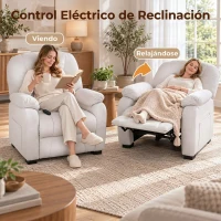 HOMCOM Sillón Relax Reclinable Eléctrico Silencioso con Función Memoria Reposapiés Mando a Distancia Bolsillos Laterales Crema(m-4)