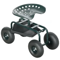 Outsunny Carrello da Giardino con Sedile Regolabile e Vassoio Inferiore, in Acciaio, e PP, 83x36.5x45-60 cm, Verde Scuro(m-1)