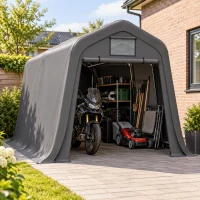 Tuinschuur met zadeldak, opbergruimte met rolluikdeur en ventilatierooster, verzinkt stalen frame en montageaccessoires, 213×366×225 cm, donkergrijs(m-4)