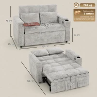 HOMCOM 2 Seater Sofa Bed, 3-in-1 Convertible Pull Out Sleeper Bed with Hidden Table, USB Port, Armrest Storage, Grey(m-3)