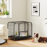 PawHut Jaula Resistente para Perros con Ruedas Puerta de Alimentación Bandeja Extraíble para Perros Pequeños 93x58x76 cm Negro(m-2)