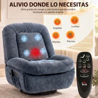 HOMCOM Sillón Relax Reclinable Eléctrico con Calor Lumbar Masaje Giro y Balanceo Reposapiés Asiento Extraancho Puerto USB Azul(m-6)