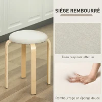 HOMCOM Ensemble de 4 tabourets empilables ronds sans dossier avec assise rembourrée, 40 x 40 x 45 cm, crème(m-5)