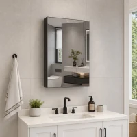 HOMCOM Armário de Casa de Banho com Espelho, Porta e Prateleiras Ajustáveis, Fecho Suave, 47x12,5x63,8 cm, Preto(m-6)
