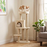 PawHut Arbre à chats multi-équipements griffoirs grattoirs plateformes niche jeu boule suspendue Ø 48 x 104H cm crème(m-15)