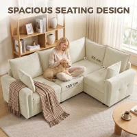 HOMCOM 228cm L Shaped Sofa with Lift-Up Storage, 3-Seater Sectional Sofa with Wide Deep Seat, Beige(m-7)
