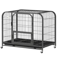 PawHut Gaiola Resistente para Cães com Rodas, Porta de Alimentação e Tabuleiro Removível para Cães Pequenos 93x58x76 cm Preto(m-11)