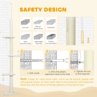 PawHut 225-255 cm Adjustable Cat Climbing Tower with Sisal Scratching Posts, 2 Hanging Play Balls and Anti-Tip Strap, Beige(m-7)