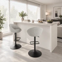 HOMCOM Set 2 Taburetes de Bar con Altura Regulable, Asiento Giratorio en Tejido y Reposapiés, Gris(m-4)