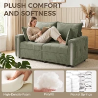 HOMCOM 2 Seater Sofa with Lift-Up Storage, 168 cm Comfy Velvet Small Couch with Wide Deep Seat, Plush Backrest, Thick Padding, 2 Pillows, Loveseat for Living Room, Home Office, Dark Green(m-4)