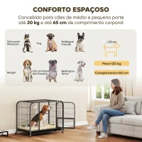 PawHut Gaiola Resistente para Cães com Rodas, Porta de Alimentação e Tabuleiro Removível para Cães Pequenos 93x58x76 cm Preto(m-6)