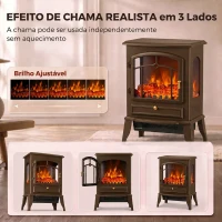 HOMCOM Lareira Elétrica Decorativa de Chão com Efeito Chama 3D 39x24x57 cm Castanho(m-4)