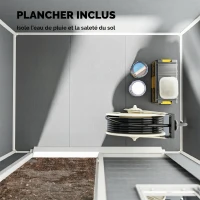 Outsunny Abri de Jardin en Résine 1,9m² avec Plancher, Toit Pointu, Fenêtre, 2 Aérations, Porte Verrouillable 182x121x200cm, Gris(m-6)