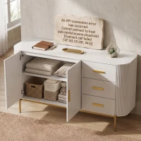 HOMCOM Sideboard, 140 cm Küchenschrank im modernen Rillen-Design mit 3 Schubladen, verstellbarem Einlegeboden und Metallbeinen(m-5)