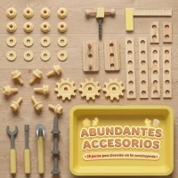 AIYAPLAY Banco de Herramientas para Niños de Madera 28 Accesorios Caja de Almacenaje Juguete para 3 a 8 años Natural(m-5)