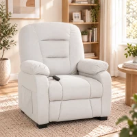 HOMCOM Sillón Relax Reclinable Eléctrico Silencioso con Función Memoria Reposapiés Mando a Distancia Bolsillos Laterales Crema(m-8)