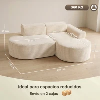 HOMCOM Sofá Esquinero en Forma de L Tapizado en Pana Sin Montaje Asiento Ancho Acolchado Grueso Beige(m-3)