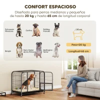 PawHut Jaula Resistente para Perros con Ruedas Puerta de Alimentación Bandeja Extraíble para Perros Pequeños 93x58x76 cm Negro(m-6)