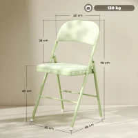 HOMCOM Lot de 4 chaises pliantes et portables intérieur avec assises et dossiers rembourrés en velours, cadre en acier, vert(m-3)