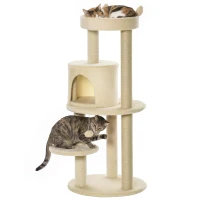 PawHut Árbol Rascador para Gatos de 104 cm Rascador para Gatos con Plataformas Refugio Postes de Sisal y Bola 48x48x104cm Crema(m-1)