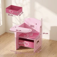 AIYAPLAY Kids Table and Chair Set, Children Desk and Chair with Storage Bins for Playing, Reading, Painting, for Ages 3-5, Pink(m-3)
