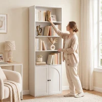 HOMCOM Estante para Livros Alta e Estreita de 6 Níveis com 4 Compartimentos Abertos 2 Portas e Prateleira Ajustável Branca(m-10)