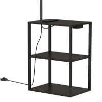 HOMCOM Dimmable Floor Lamp with Shelves, Charging Station, 3-Tier Storage Table, Adjustable Fabric Lampshade, Black(m-13)