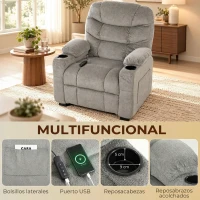 HOMCOM Sillón Relax Reclinable Eléctrico Silencioso con Función Memoria Reposapiés Mando a Distancia Bolsillos Laterales Gris(m-6)