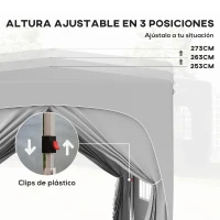 Outsunny Carpa Plegable 3x3 m con Altura Ajustable 3 Niveles 4 Laterales Ventanas y Bolsa UPF50+ Impermeable Gris(m-5)