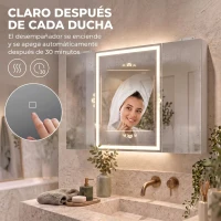 HOMCOM Armario de Baño con Espejo de LED Toma de Corriente 3 Puertas Antivaho Estantes Ajustables de Vidrio Templado Blanco(m-6)
