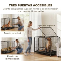 PawHut Jaula Resistente para Perros con Ruedas Puerta de Alimentación Bandeja Extraíble para Perros Grandes 116x77x88 cm Negro(m-5)
